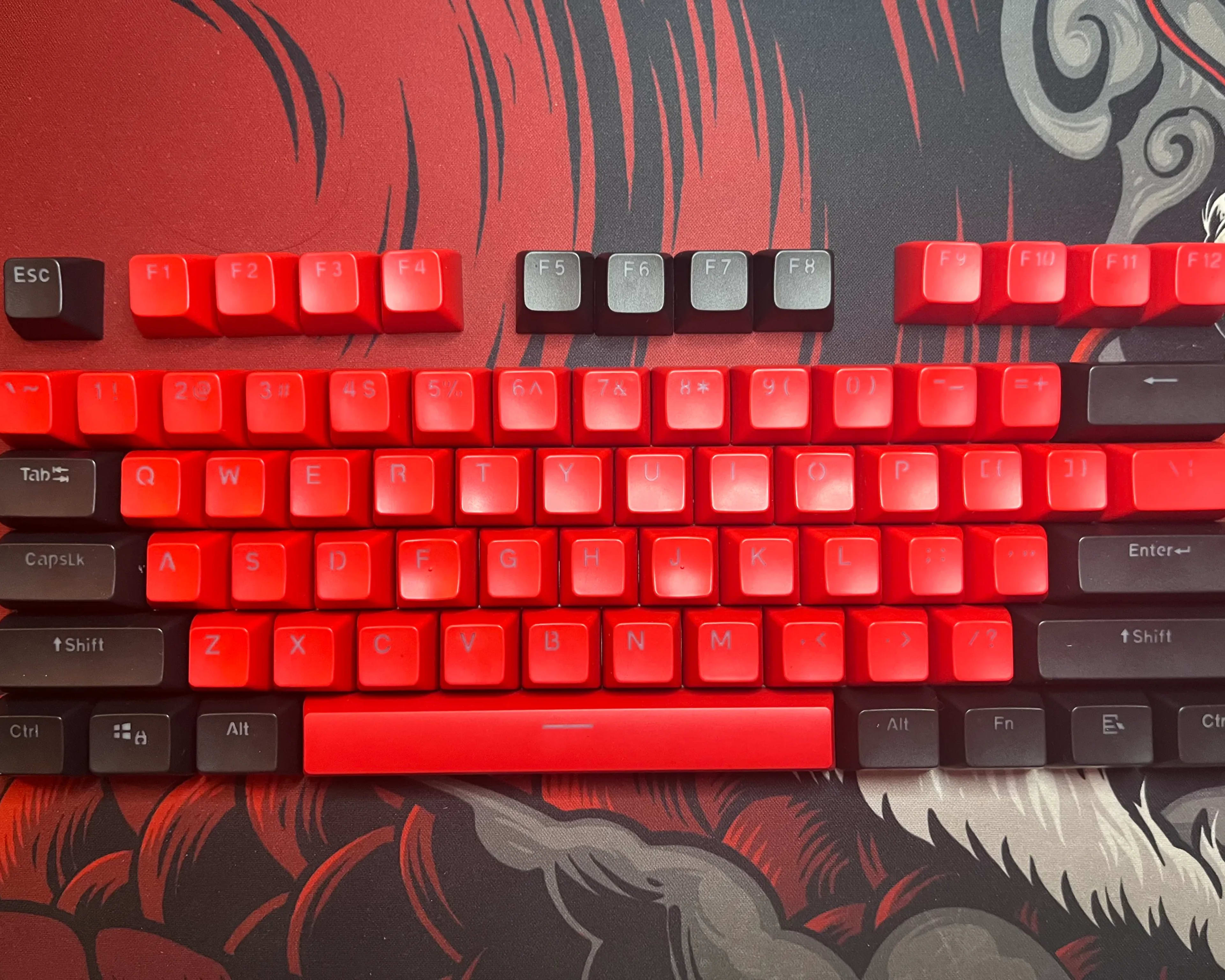 Black/Red PBT SA Profile Keycap Set (RGB Shine Through Lettering)