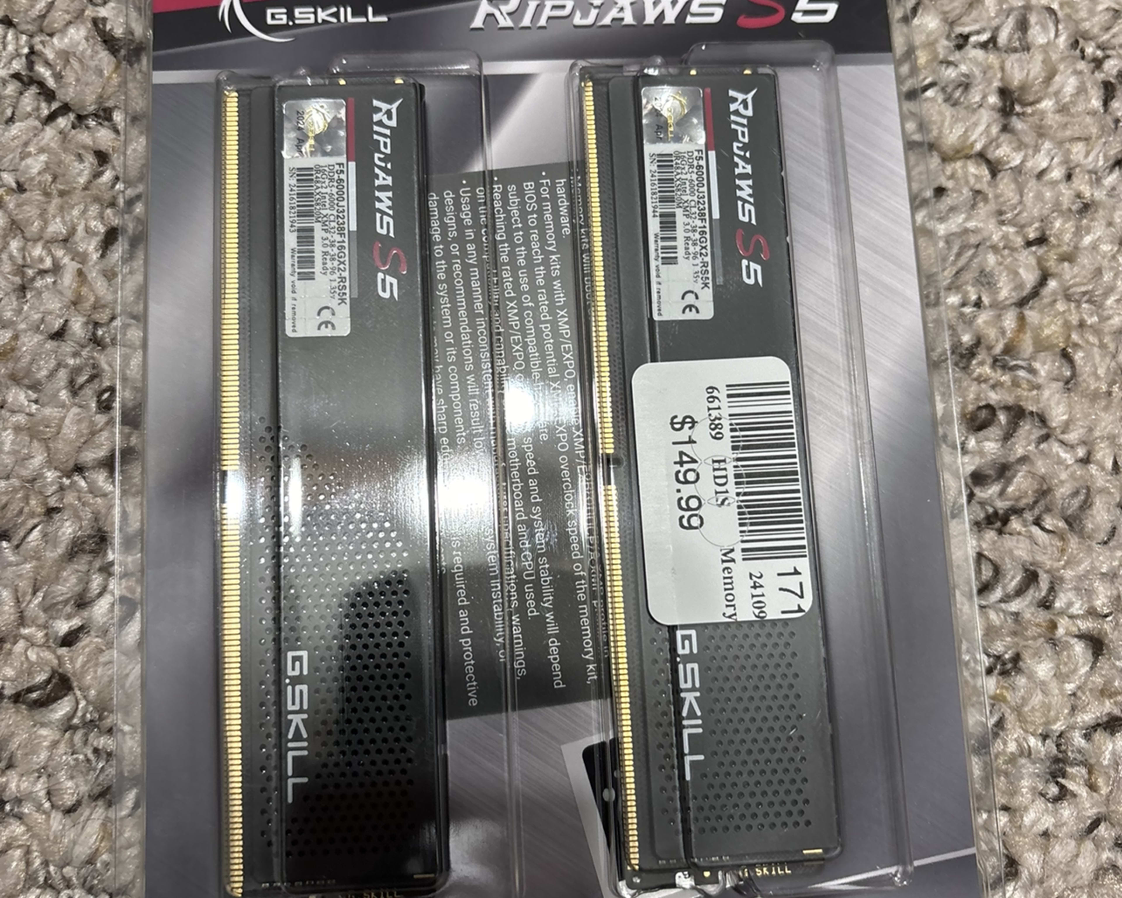 G Skill Ripjaws S5 DDR5-6000 CL32-38-38-96