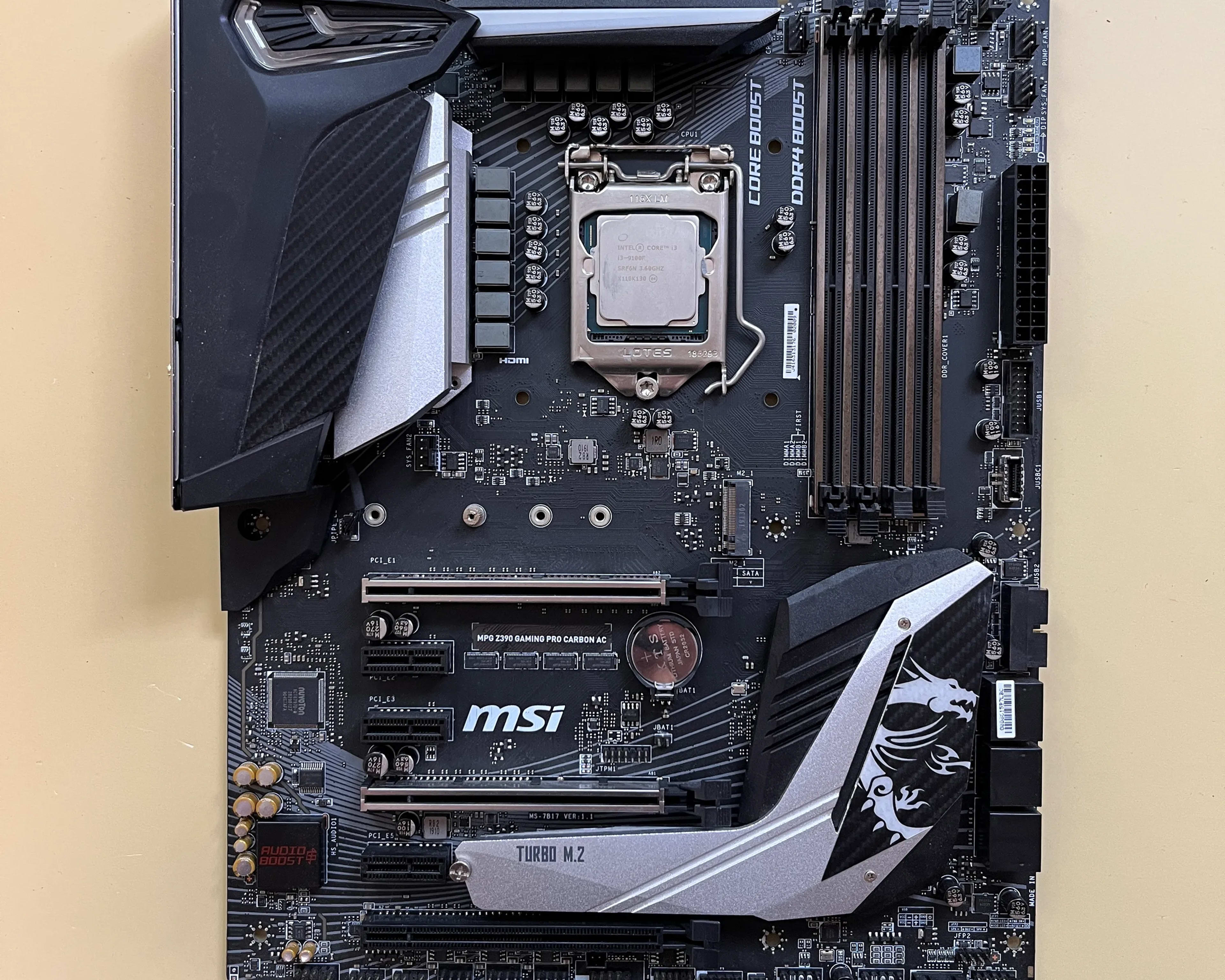 MSI MPG Z390 GAMING PRO CARBON motherboard w/ i3-9100F CPU