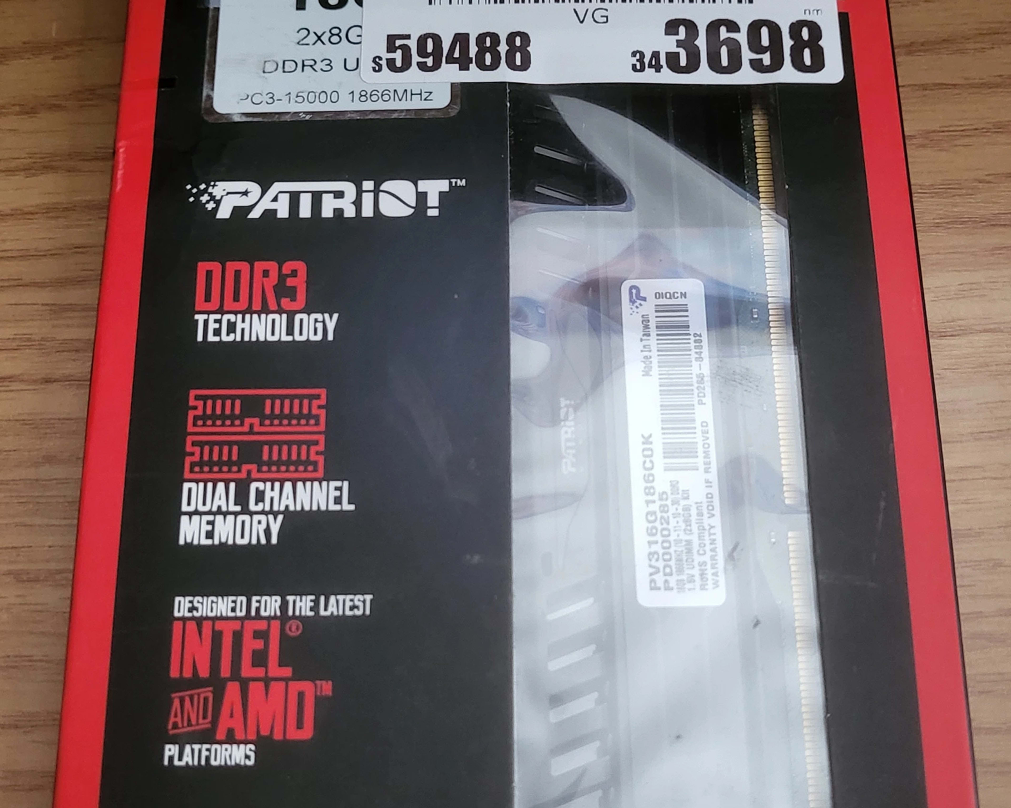 AS-IS Patriot 16GB (2x8GB) DDR3 PC3-15000 1866MHz RAM