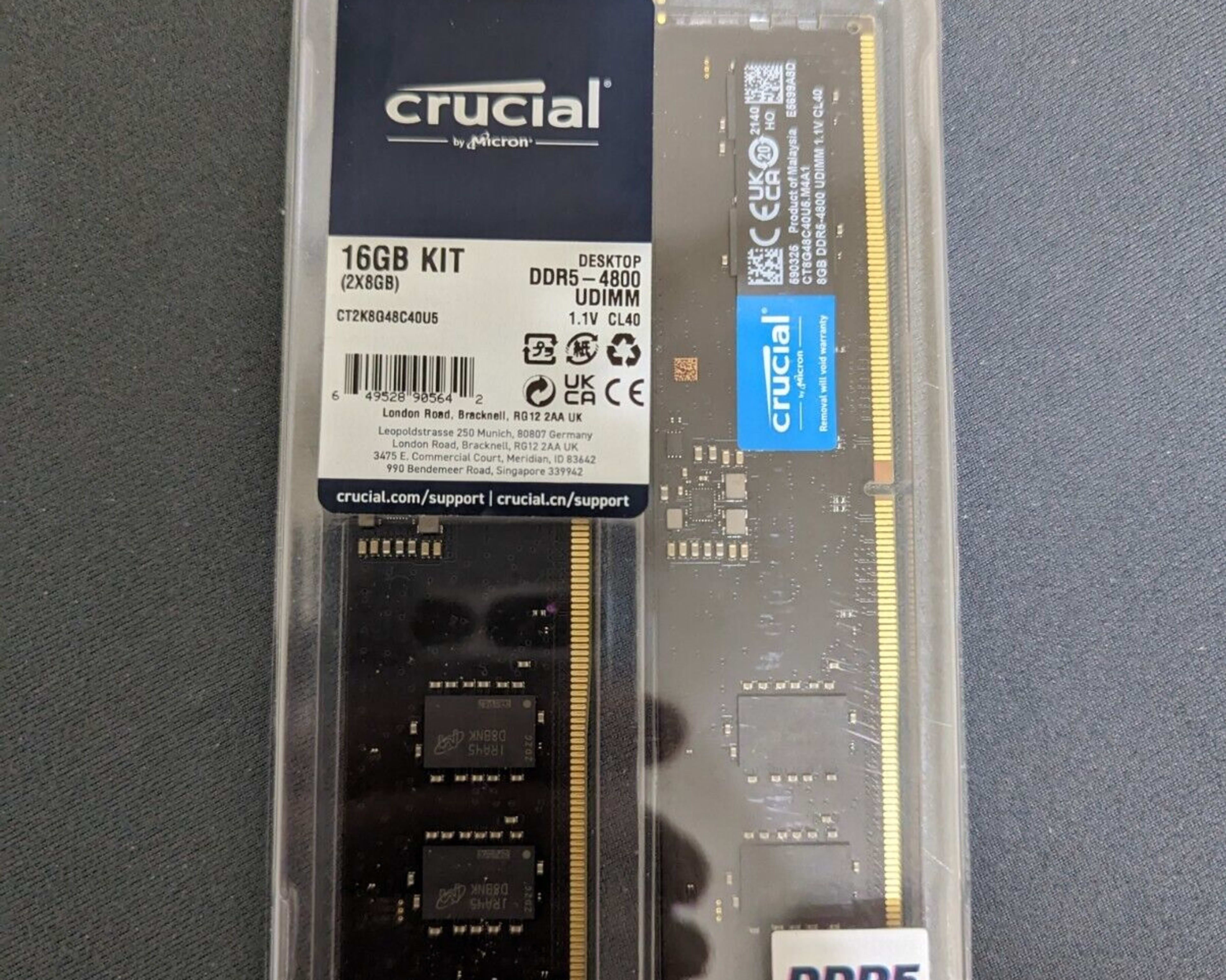 Micron Crucial ddr5 16gb kit 4800 mts cl40