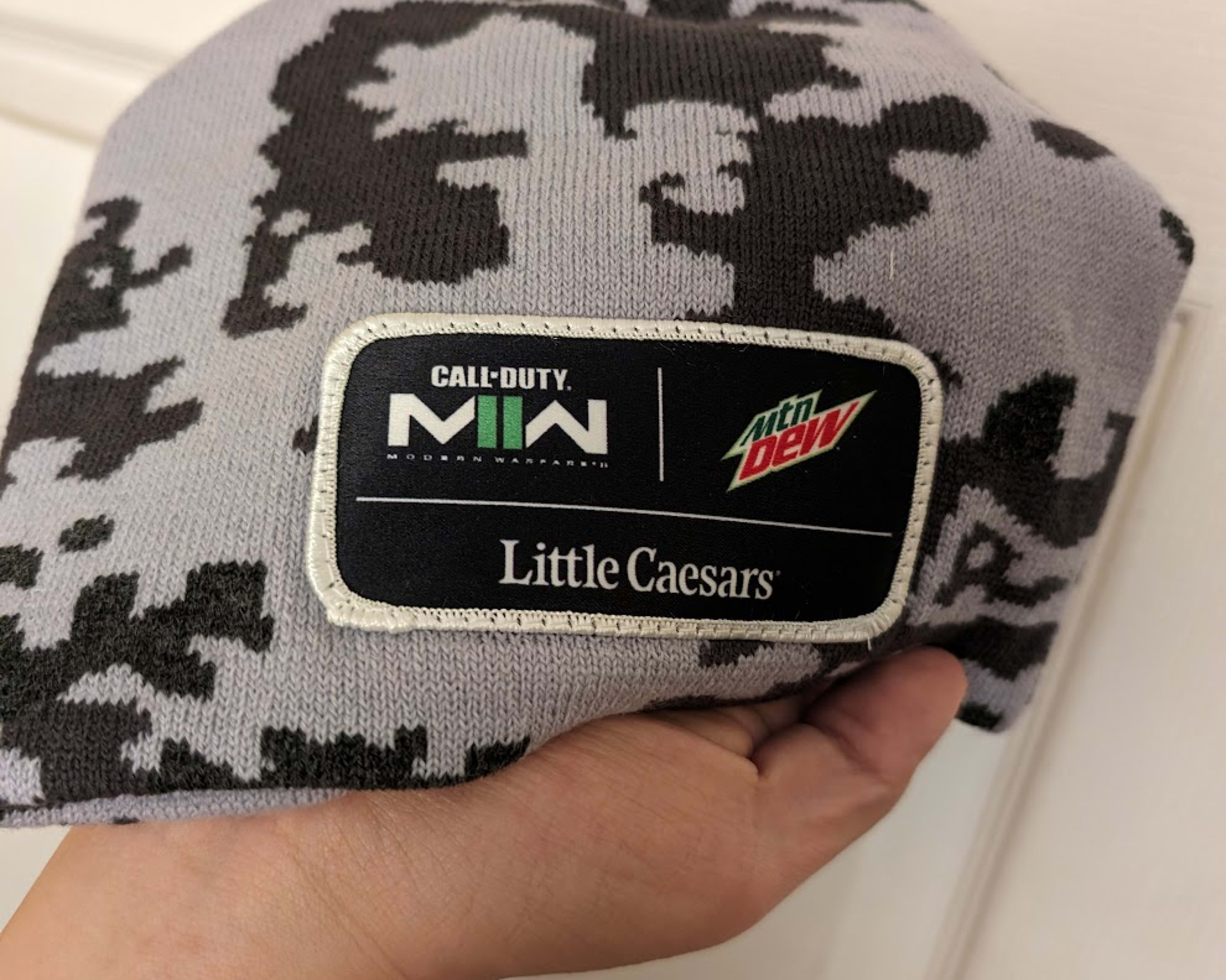 New Open Box Call of Duty Modern Warfare II / Mountain Dew / Little Caesars Beanie, Gray/Black Camo