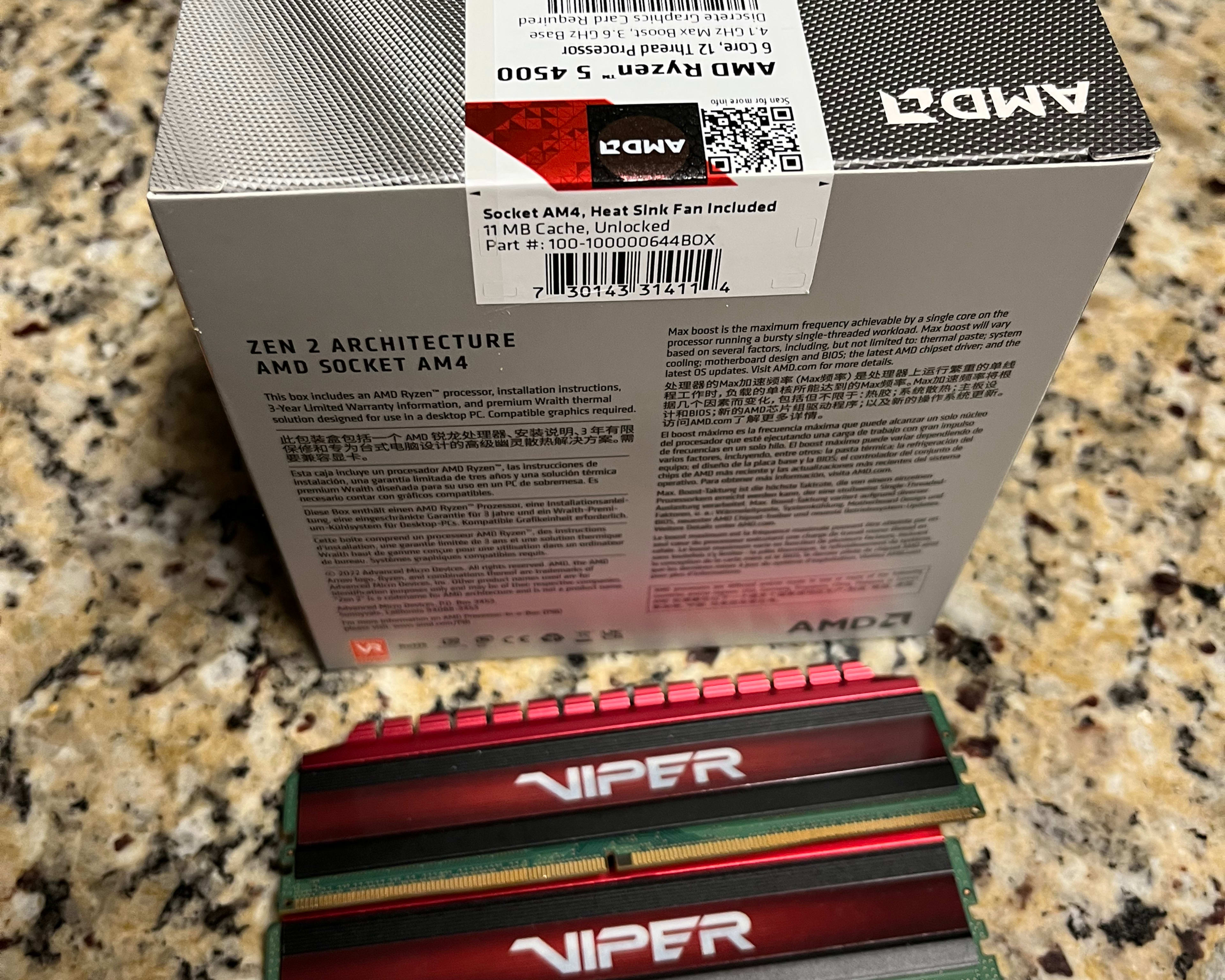 BNIB AMD Ryzen 5 4500 w/ Used 2x8GB Viper 3200mhz Ram