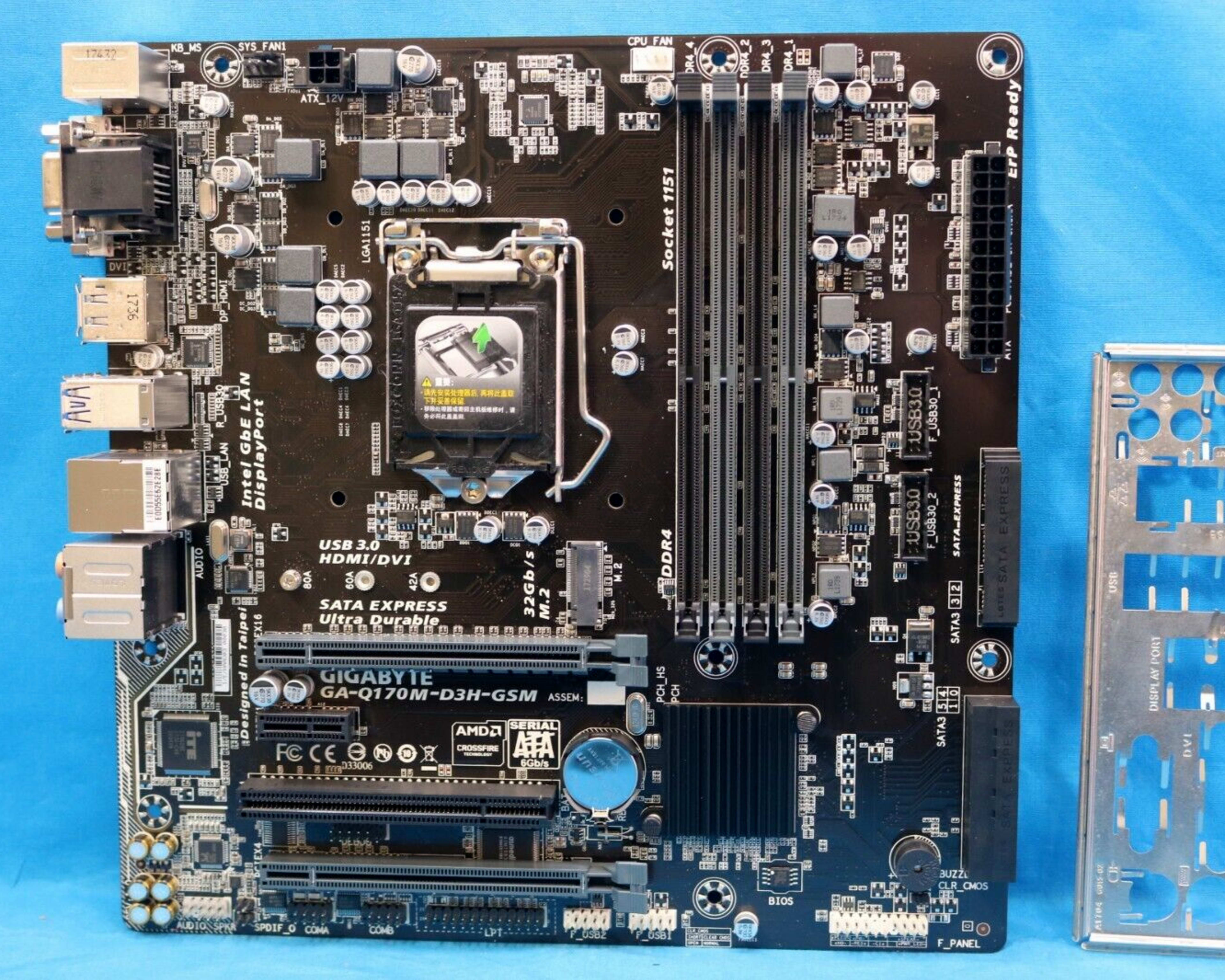 Gigabyte GA-Q170M-D3H-GSM Intel LGA1151/Socket H4 DDR4 mATX Motherboard & I/O