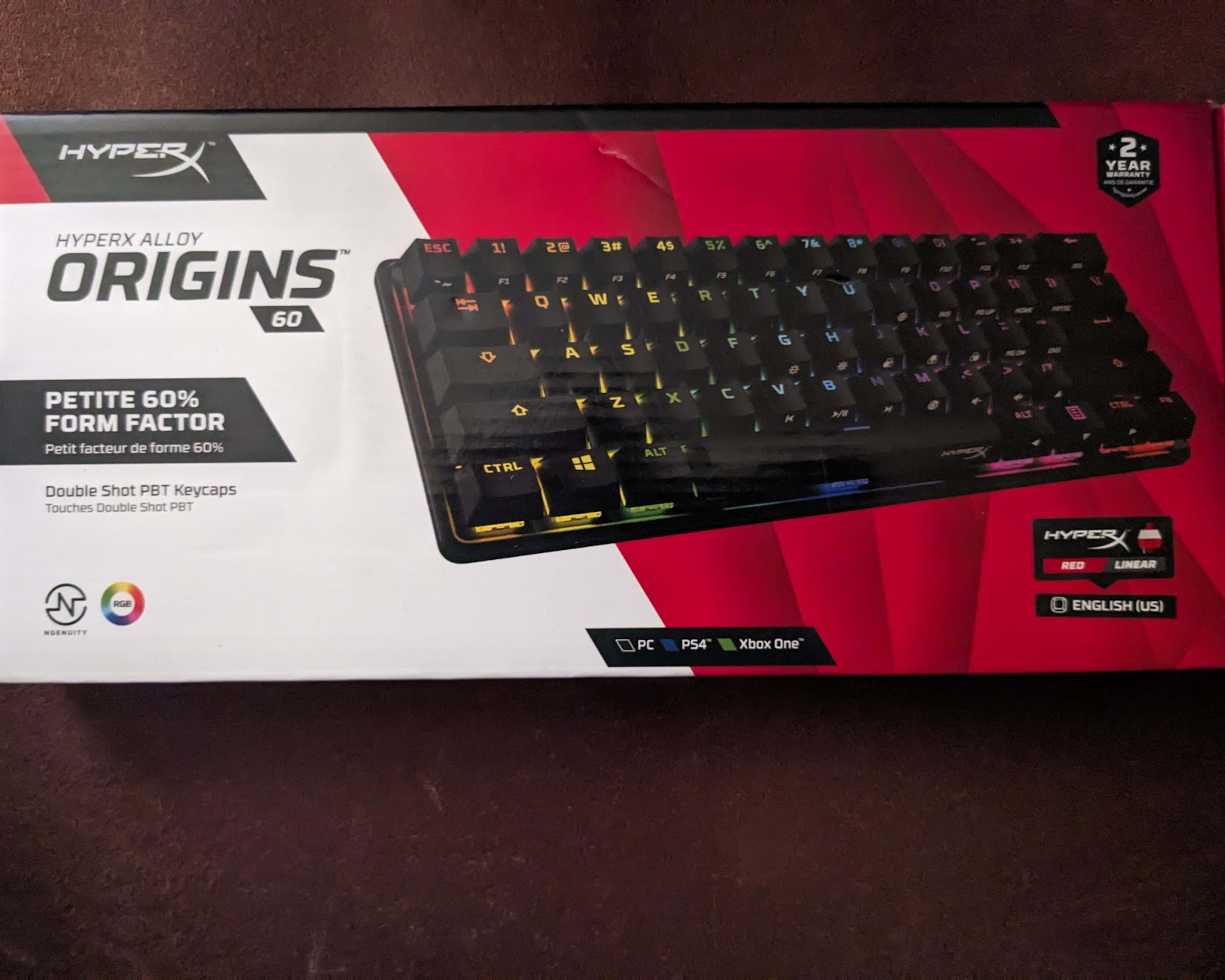 BNIB HyperX Alloy Origins 60 RGB Mechanical Gaming Keyboard, HX Red Switches