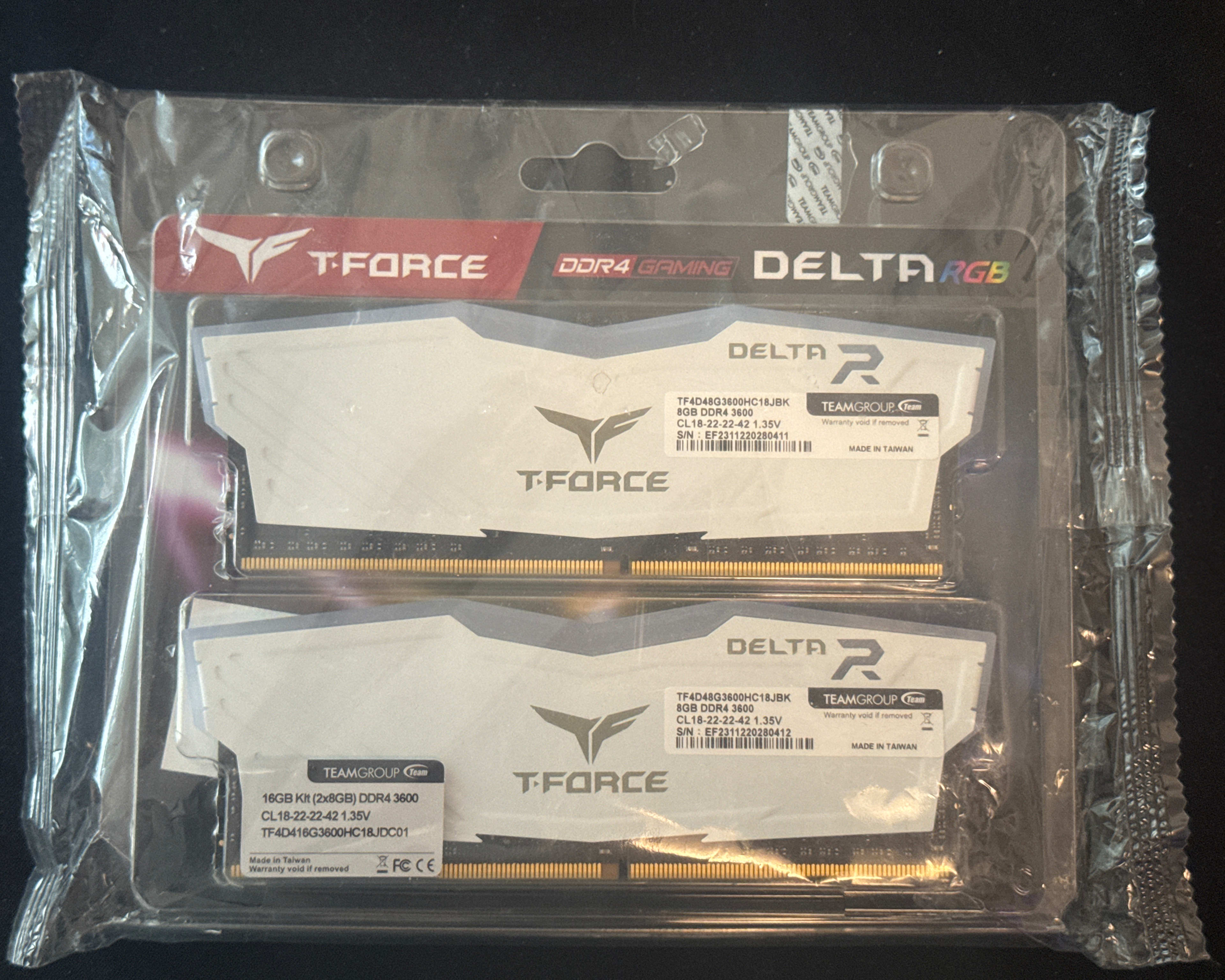 TEAMGROUP T-Force Delta RGB DDR4 16GB (2x8GB) 3600MHz CL18 Desktop Gaming memory  - White