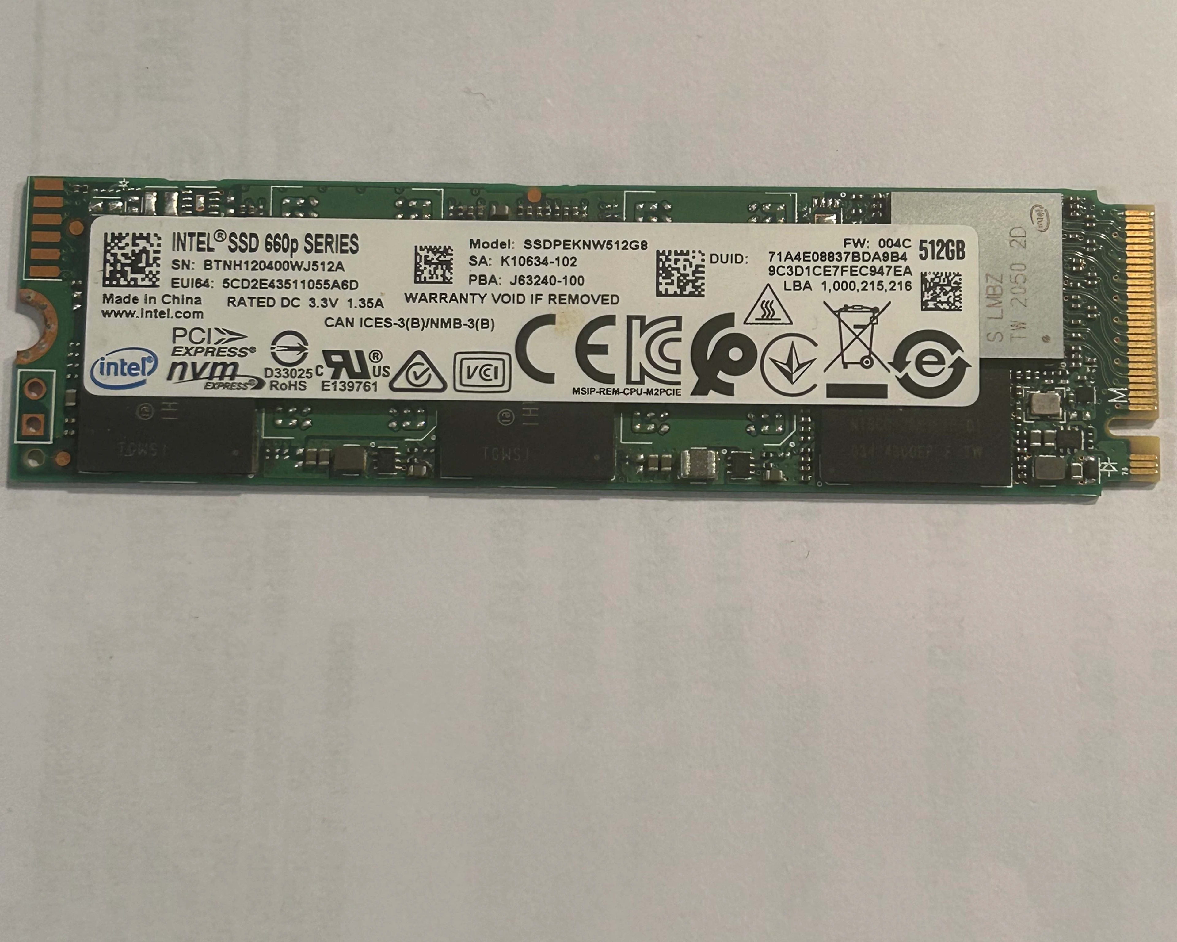 512GB Intel 660P SSD PCIe 3.0 NVMe