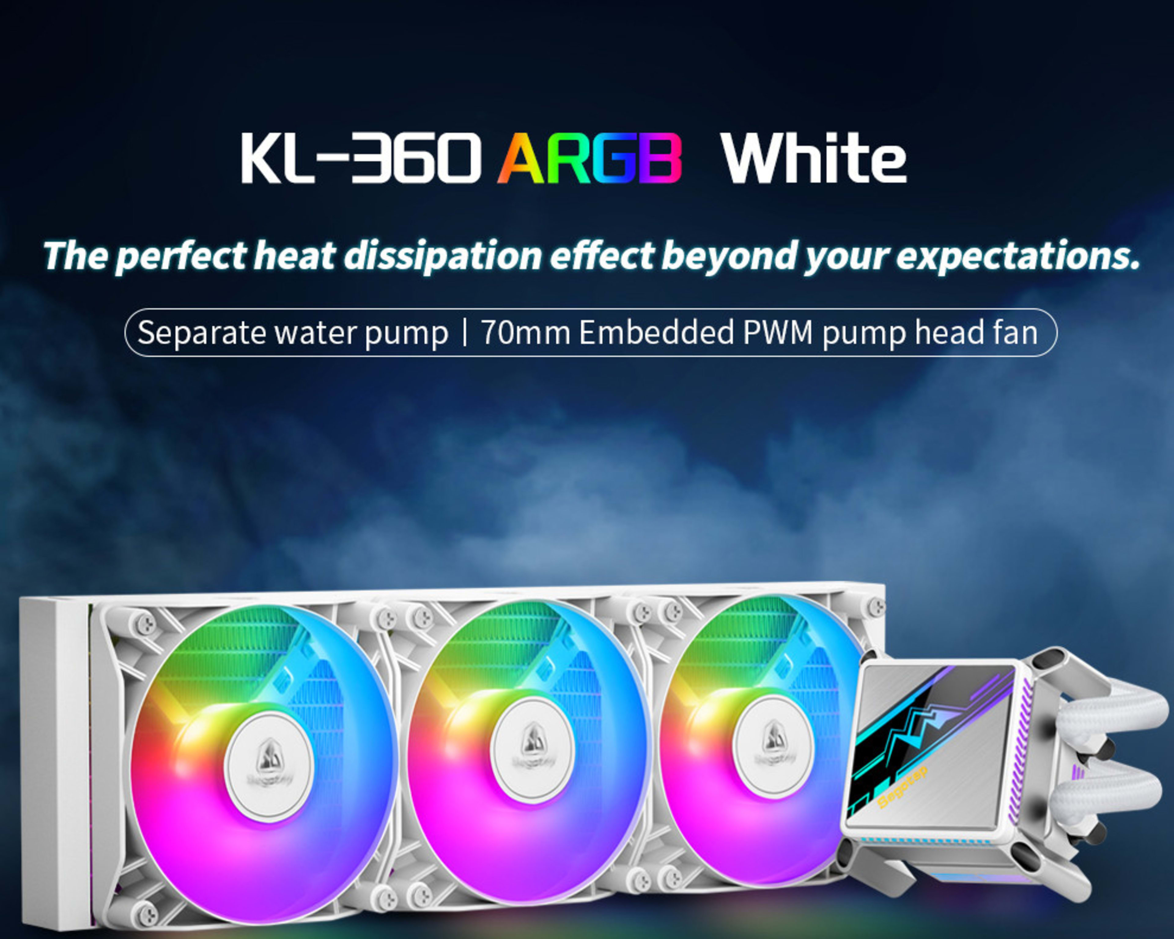 SEGOTEP 🆒KL-360🆒 | WHITE 360mm ARGB AIO CPU Liquid Cooler | TDP: 320W | LGA 1700 & AM5 Ready