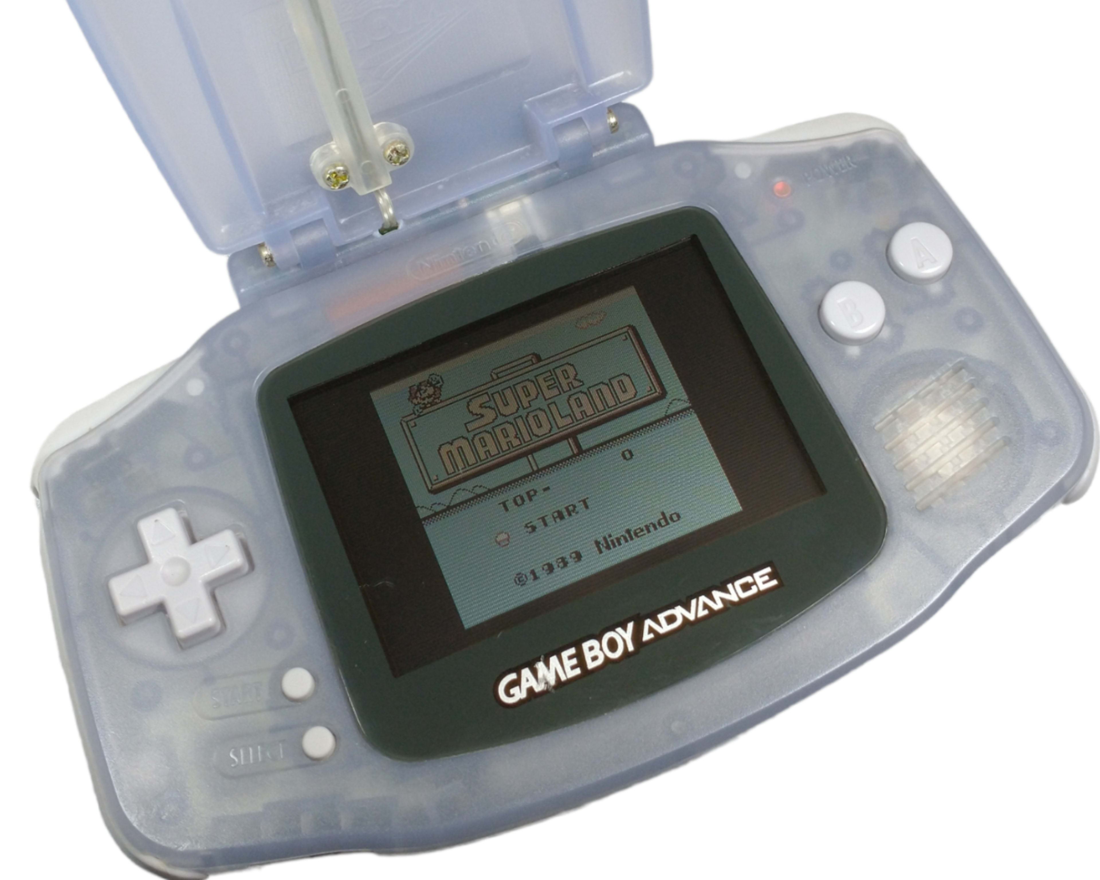 Gameboy Advance Clear Light Blue with Pelican Light Shield Super Mario & Red October