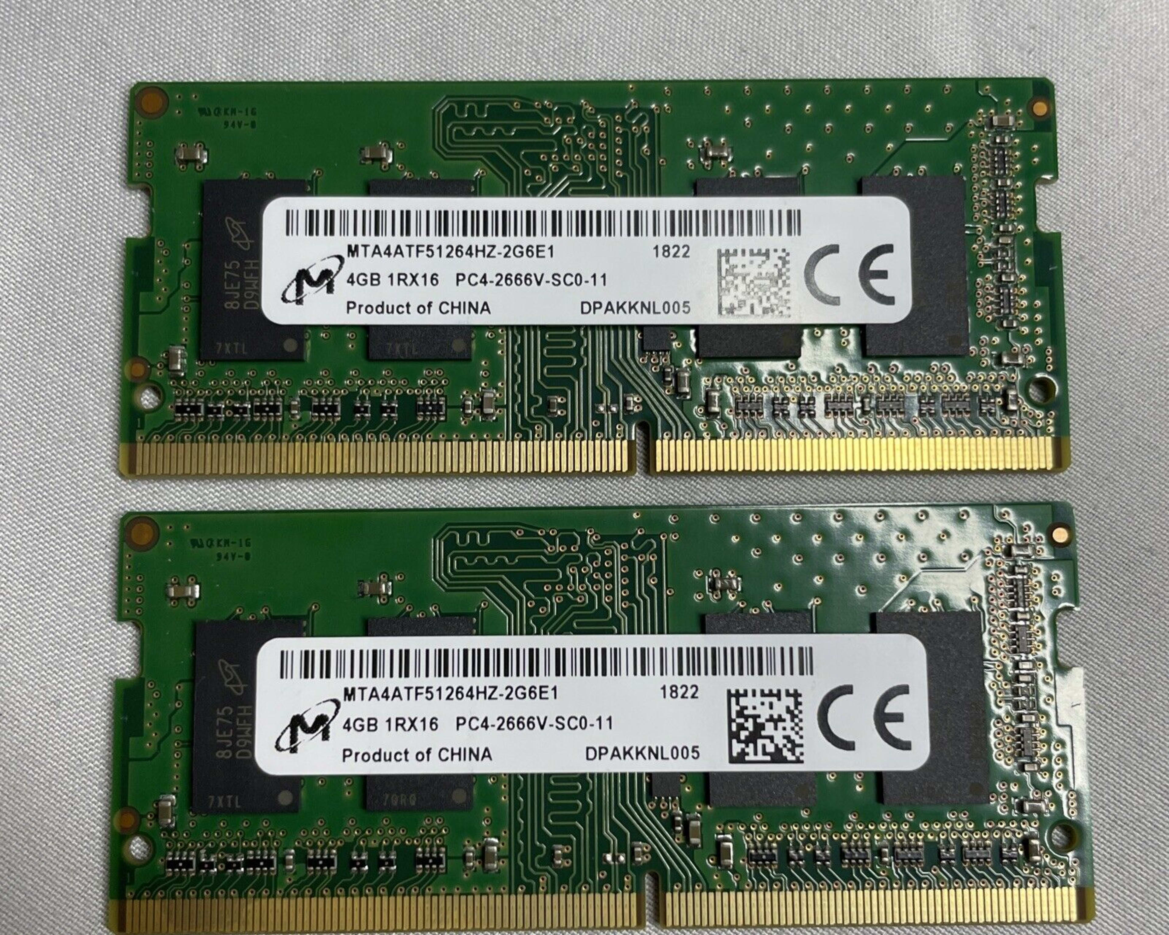 Pre-owned 8GB, (2x4GB) Micron MTA4ATF51264HZ-2G6E1 Laptop Memory