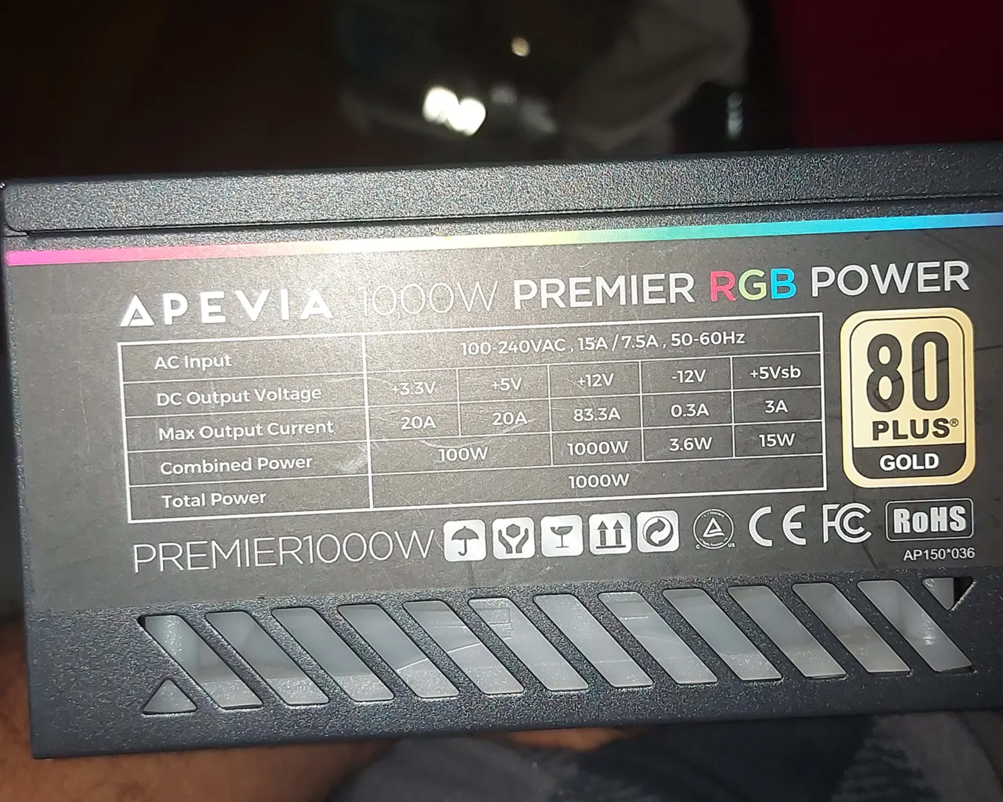 Apevia Premier argb 1000-watt power supply, with bonus 400w coolmax