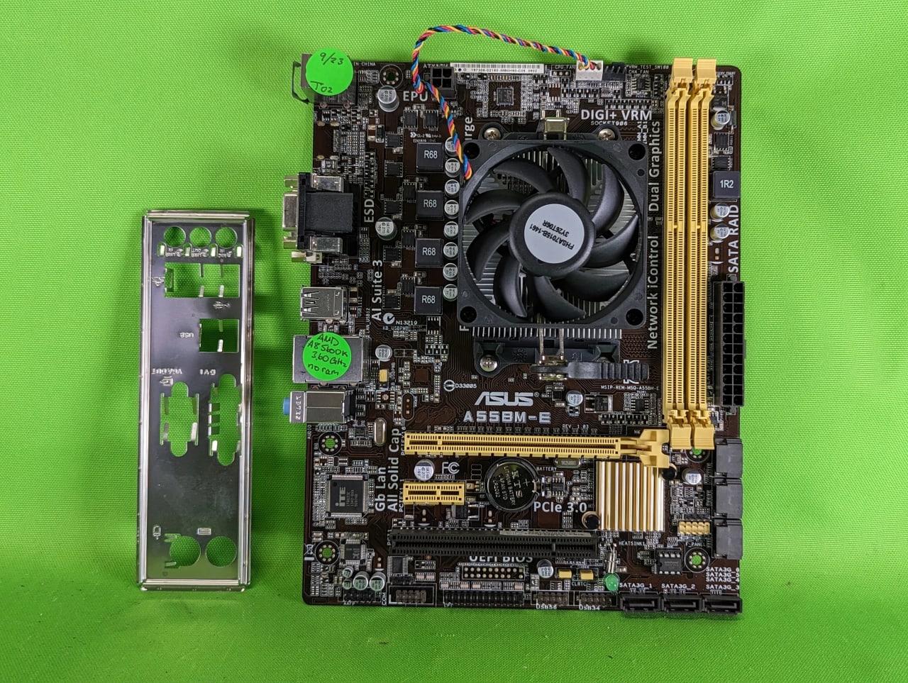 A85600K + Asus A55BME Motherboard + CPU Cooler + IO shield Combo Jawa