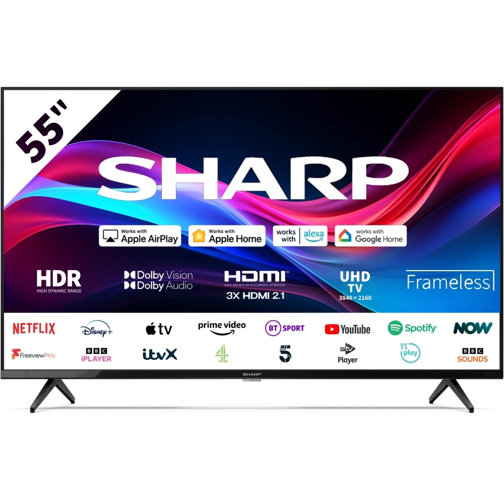 Sharp 55GJ4225K 55 inch LED Smart Television, 4K Ultra HD, Black, E Rated