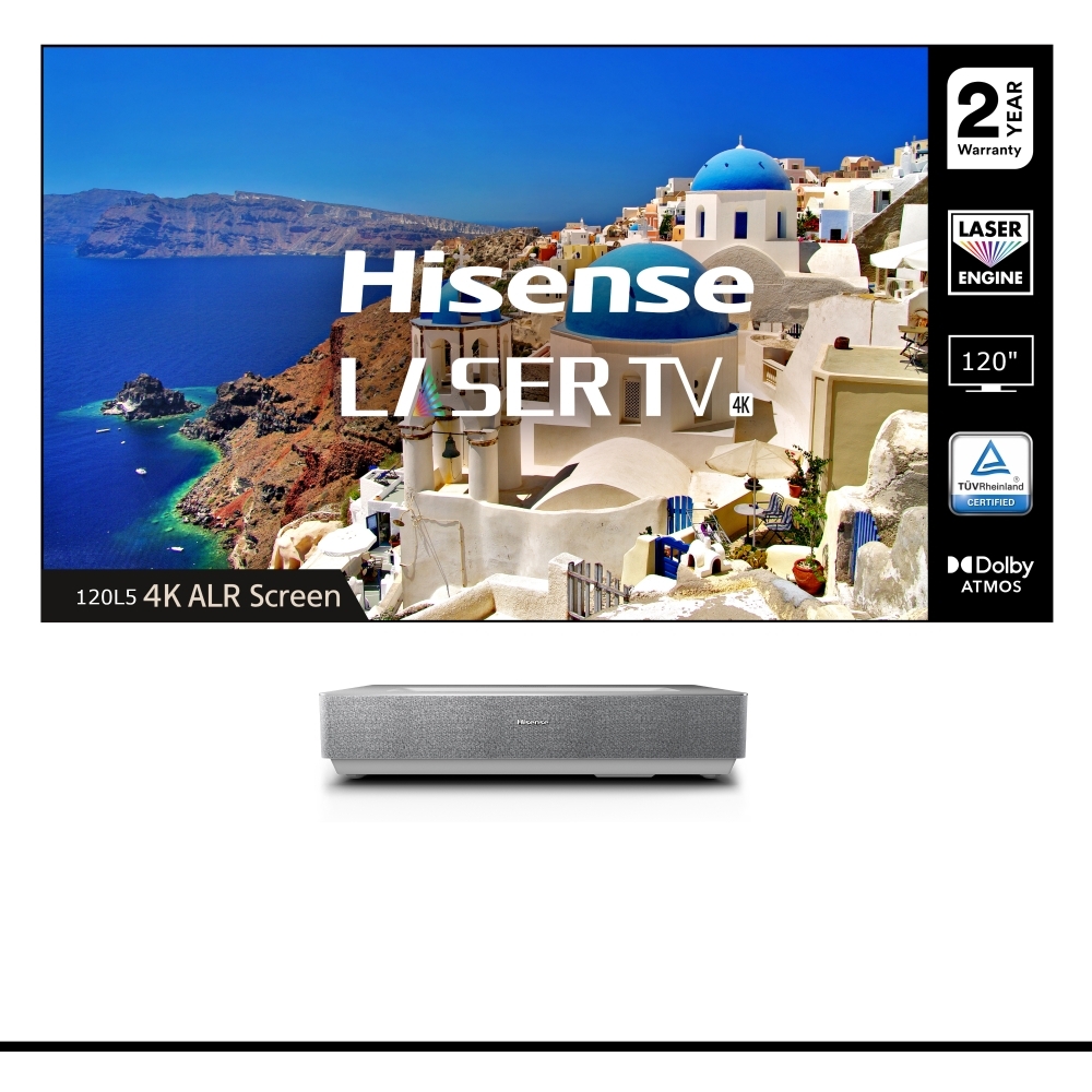 Hisense 120L5HTUKA 120 inch Smart 4K Ultra Short Laser TV, 4K Ultra HD, Grey