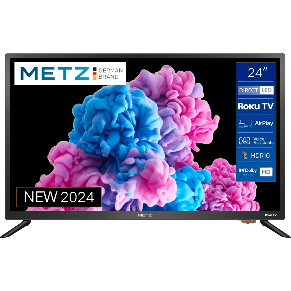 Metz 24MTD6000YUK MTD6000 24 inch DLED HD HDR Smart Roku TV, HD Ready, Black, E Rated