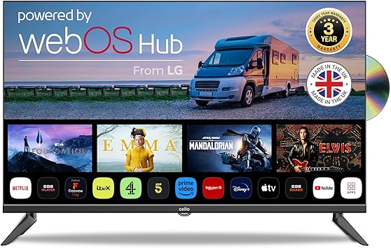 Cello C3224WSF 32 inch Smart Frameless TV and DVD Ultrafast WebOS, Freeview Play, FreeSat, Bluetooth, Netflix, Prime Video, Apple TV, BBC. UK Made