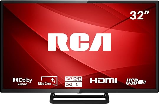 RCA RB32HDCS 32 Inch HD TV, FreeView HD Dolby Digital Audio 720P TV LED Display, Noise Reduction Color Engine HDMI USB Media Player Monitor for PS5 Xbox, Ideal Small TV for Bedroom or Kitchen