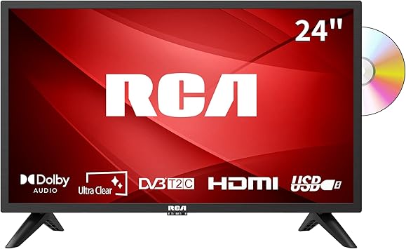 RCA D24F1D 24 Inch Small TV Built-In DVD Player, Freeview HD Dolby Digital Audio,LED Backlighting Display, HDMI VGA PC SCART USB Record Media Player for Small Lounge Kitchen