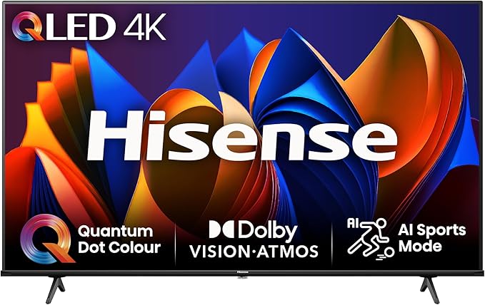 Hisense 50 Inch 4K QLED Smart TV 50E77NQTUK - Quantum Dot Colour, 4K AI Processor, Dolby Vision Atmos, Smooth Motion, Sports Mode, Vidaa OS with Freely, Youtube, Netflix and Disney+ (2024 Model)
