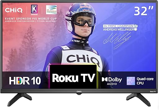 CHiQ ROKU TV L32G5NK, 32 Inch TV Smart, Roku TV, Small Tvs for Bedroom, Dolby Audio, Mobile Control, Voice Assistant, BBC, Disney+, 2.4&5G WiFi, USB 2.0, 2023 New
