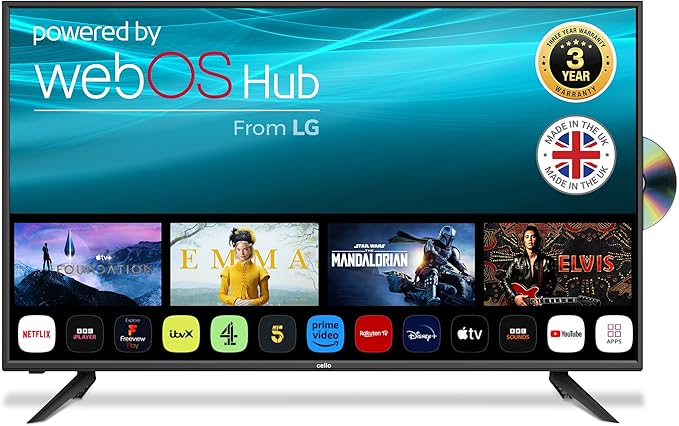 Cello C4324WSF LED 43 inch Smart TV and DVD Freesat HD Built in, Smart Ultrafast WebOS Freeview Kids Bedroom TV, Netflix, Apple TV, Bluetooth, UK Made