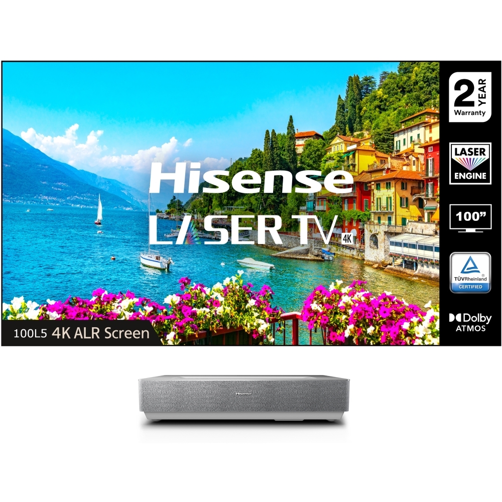 Hisense 100L5HTUKD 100 inch 4K Smart Laser TV, 4K Ultra HD, Grey