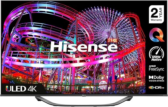 Hisense 55U7HQTUK 55 inch 600-nit 4K HDR10+ and 120Hz Dolby Vision IQ ULED Smart TV with Disney+, Freeview Play and Alexa Built-in, HDMI 2.1 and Filmmaker Mode, FreeSync Certificated (2022 NEW)