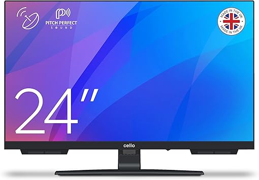 Cello C2424SH 24 inch Digital Frameless TV with Freeview HD and Built In Satellite Receiver DVB-S2 Pitch Perfect Speakers with HDMI and USB for recording from Live TV, Made In The UK, 2024 Model