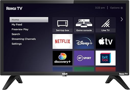 RCA Roku TV 24 inch Smart TV, 24 Inch HD Television with AppleTV BBC Netflix Freeview, DVB-T2/T Dolby Audio 3 x HDMI 1 x USB Port, Ideal Small Screen for Small Lounge or Kitchen