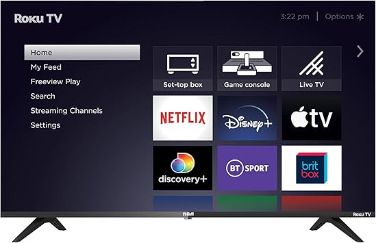 RCA Roku TV 43 Inch 4K Smart TV, 43 inch Ultra HD TV with Apple TV+ BBC Netflix Freeview Play, HDR Dolby Audio DVB-T2/T 3 x HDMI 2 x USB 2.0 Port UHD Television, Ideal Large Screen TV for Living Room