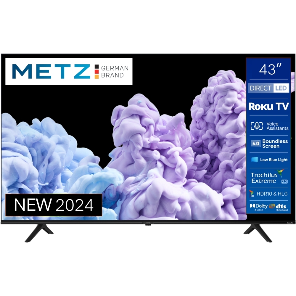 Metz 43MRD6000YUK MRD6000 43 inch DLED 4K Ultra HD HDR Smart Roku TV, Black, F Rated