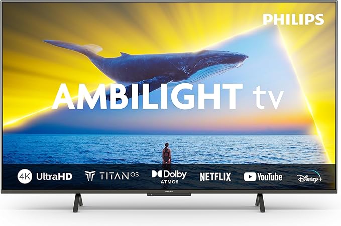 Philips Ambilight 43PUS8109 4K LED Smart TV - 43 Inch Display with Pixel Precise Ultra HD, Titan OS Platform and Dolby Atmos Sound, Works with Alexa and Google Voice Assistant - Satin Chrome