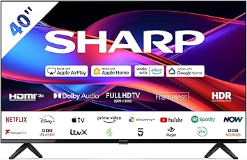 SHARP 40GD2K 40-Inch Full HD Smart Frameless Roku TV™ in Black with Active Motion 200, HDR10 Support, Freeview Play, Pre-Installed Apps, 3x HDMI & 1x USB