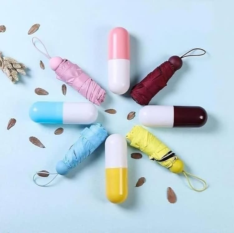 Compact Capsule Travel Umbrella, Portable, Foldable, Men Women Kids Boys Girls Perfect Umbrella with Cover Small Case Stylish Windproof & Compact (MULTICOLOR-1 PIECE)