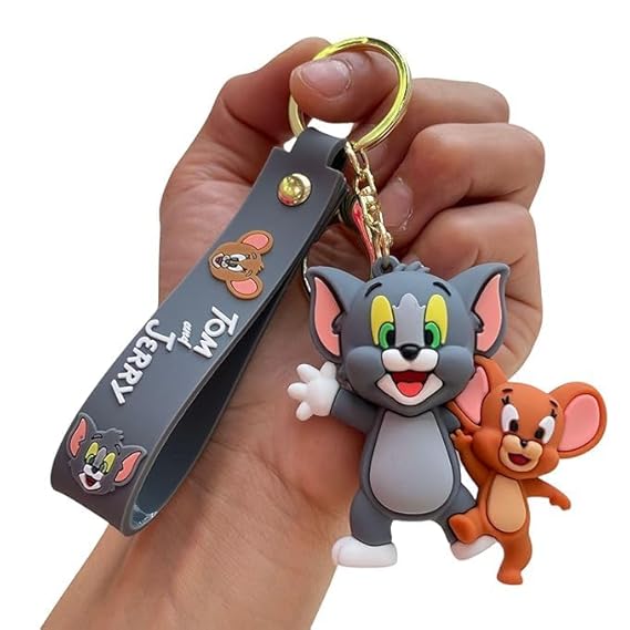Tom and Jerry 3D Silicone Keychain for Bags, Car & Bike Keys | Cute Cartoon Character Key Ring with Strap for Kids Girls Boys