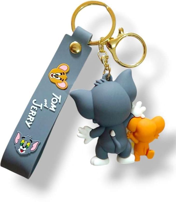Tom and Jerry 3D Silicone Keychain for Bags, Car & Bike Keys | Cute Cartoon Character Key Ring with Strap for Kids Girls Boys 2