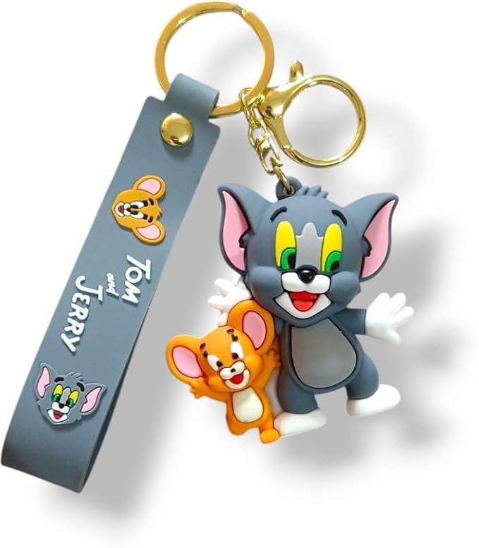 Tom and Jerry 3D Silicone Keychain for Bags, Car & Bike Keys | Cute Cartoon Character Key Ring with Strap for Kids Girls Boys 3