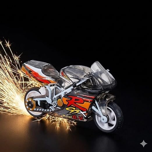 YEPZY Sparkling Stunt Bike Toy Keychain for Kids, Mini Motorcycle Key Ring with Spark Effect & Light, Friction Powered Racing Bike Toy, Gift for Boys & Girls (Random Color)