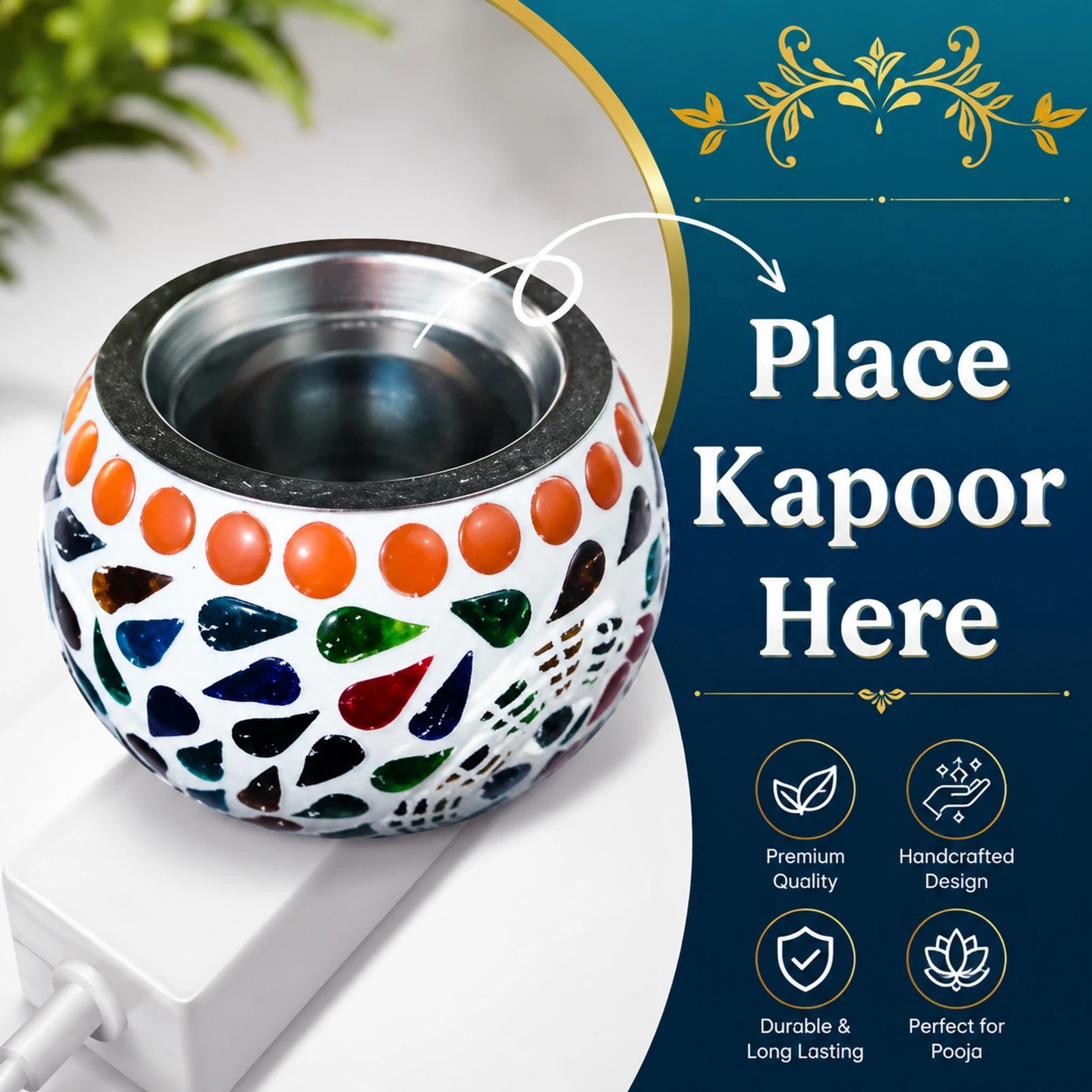 Electric Kapoor Dani Aroma Diffuser Camphor Burner Bakhoor Burner Home Bedroom Living Room Office Spa Meditation Room Diffuser (Multi) 3