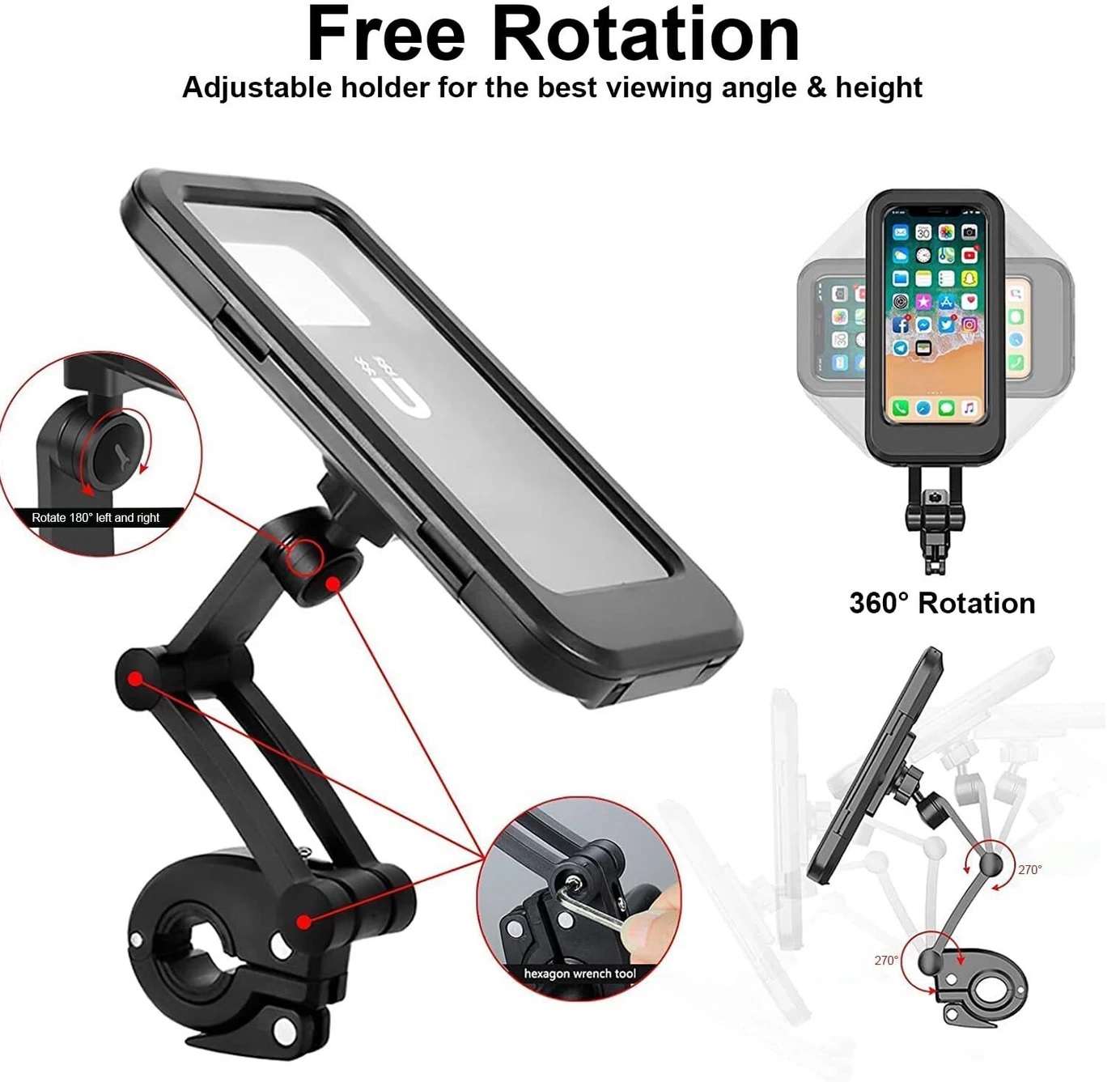 Waterproof Bike Mobile Holder 360°Adjustable For Bikes, Cycle Bike Mobile Holder (Black) 3