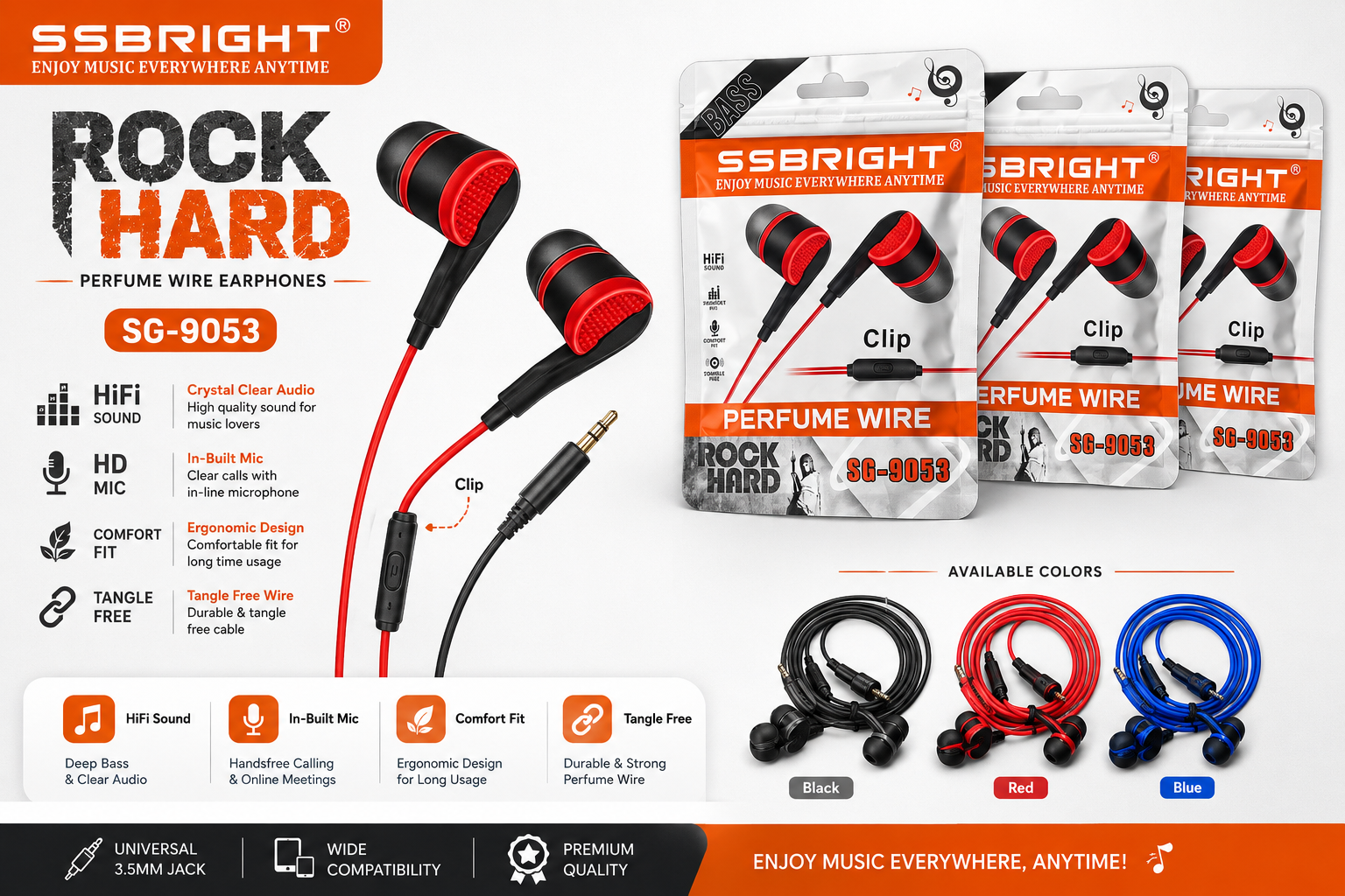 SSBRIGHT Rock Hard SG-9053 Perfume Wire Earphones 2