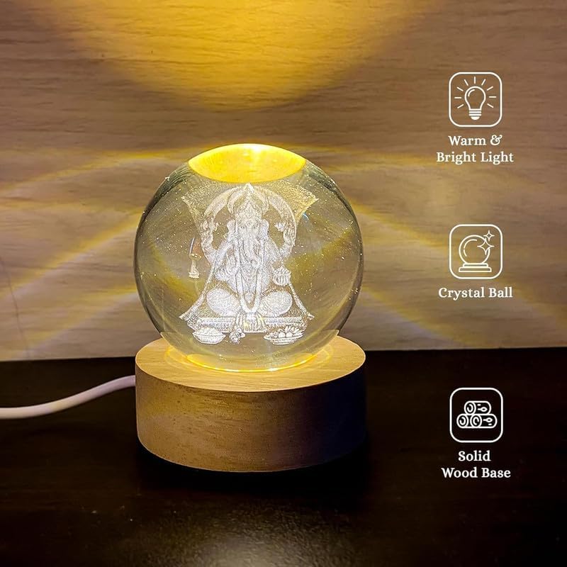 Ganesh ji Crystal Ball Night Light, 2.4 Inch Glass Ball 3
