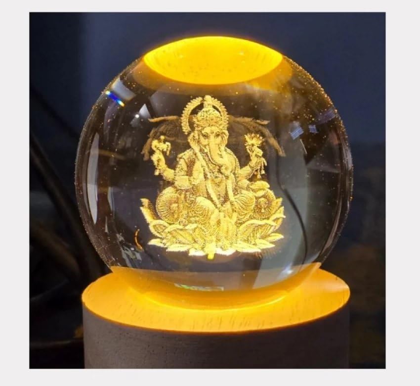 Ganesh ji Crystal Ball Night Light, 2.4 Inch Glass Ball