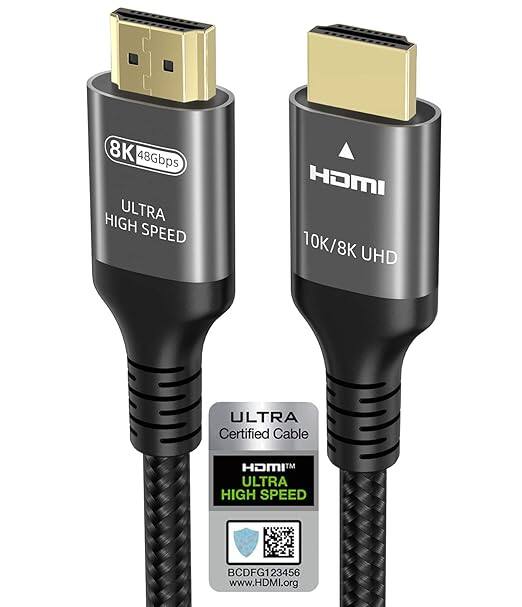 Ultra High Speed HDMI 2.1 Cable 6.6' (2m) – 48Gbps Braided – Supports 8K@60Hz, 4K@120Hz, HDR10, DTS:X, HDCP 2.3