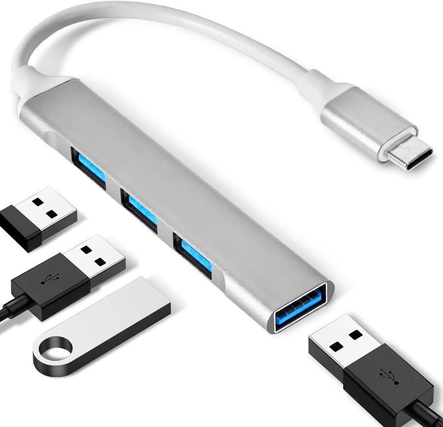 4-Port USB-C to USB Hub – Aluminum USB 3.0 Type-C to USB-A Adapter – Compatible with MacBook Pro/Air, Laptops, Keyboards