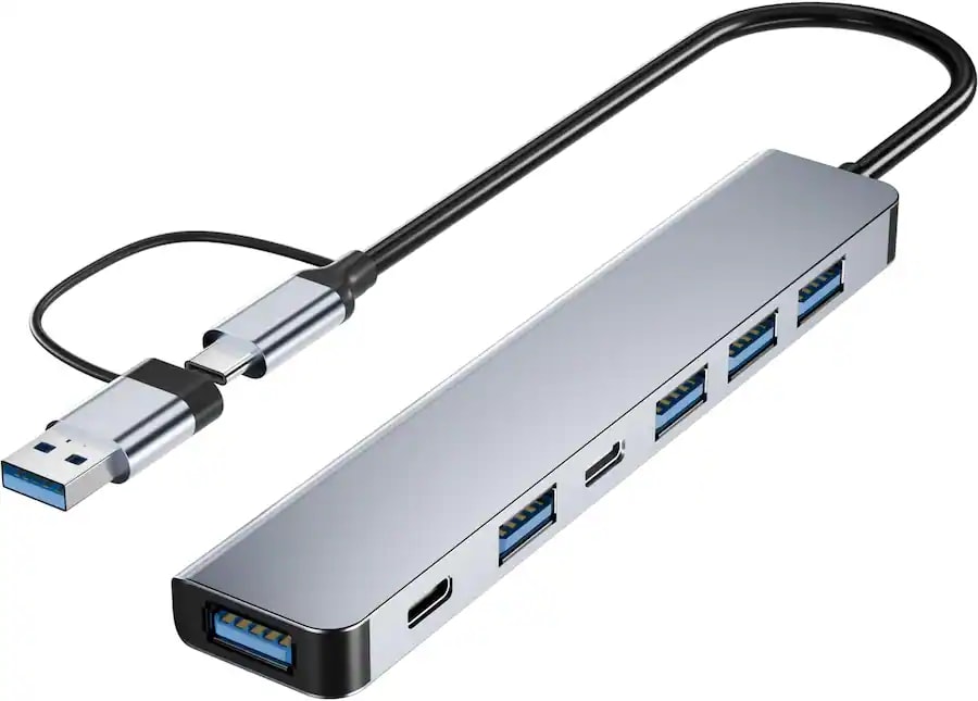 Core Tech 7-in-1 USB-C Hub with USB 3.0 & USB 2.0 Ports for MacBook Pro/Air, iMac, iPad, PC & Laptops – Aluminum