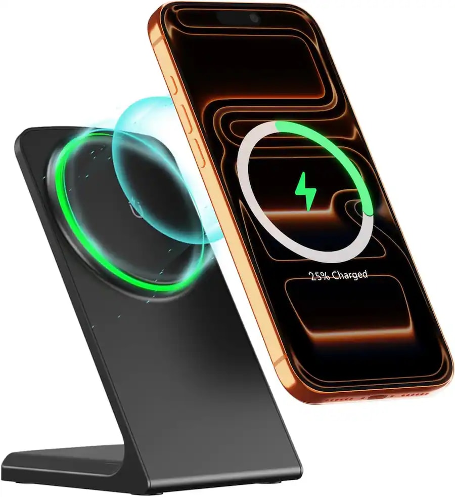 MagSafe-Compatible Charger Stand, 15W Magnetic Wireless Charger for iPhone 12–17 Series – Onyx Black