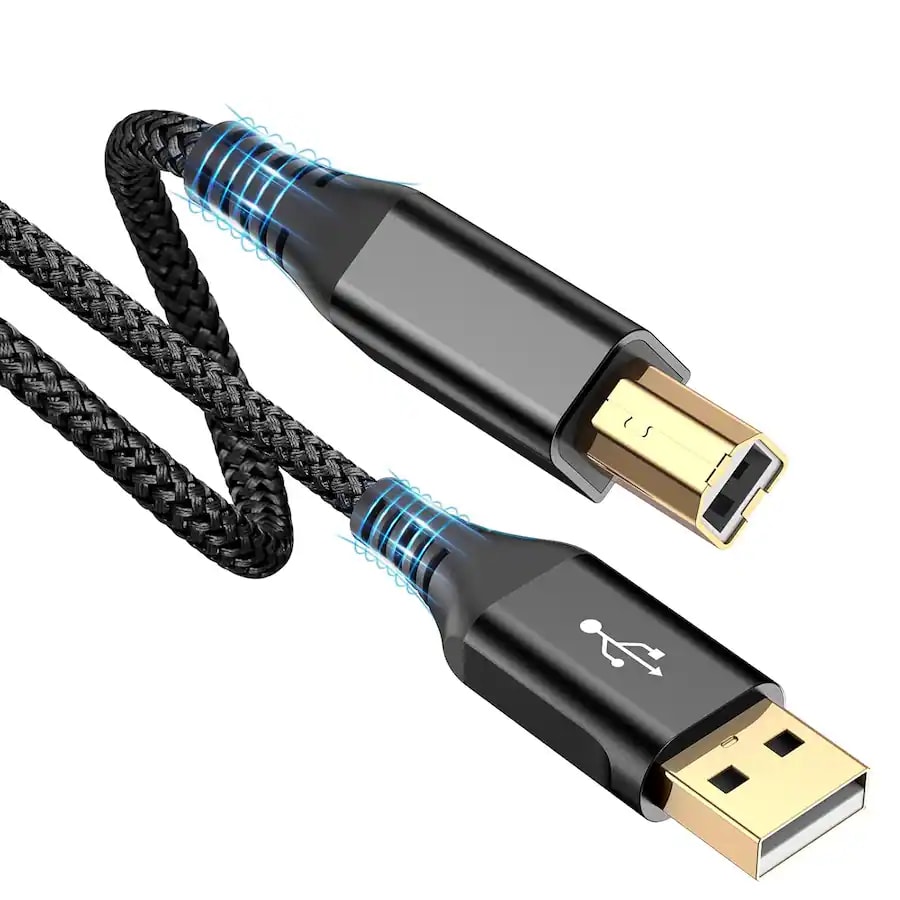 10ft USB-A to USB-B Printer Cable – High-Speed Nylon Braided Cable for Printers & Scanners – Black