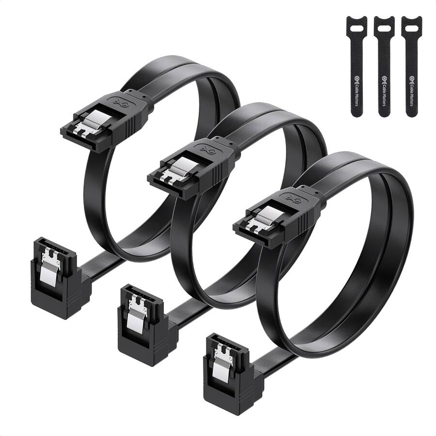 Core Tech Cable Matters 3-Pack 18-Inch Right-Angle SATA III 6Gbps Data Cables for SSD, HDD, CD/DVD Drives, Desktop, Moth