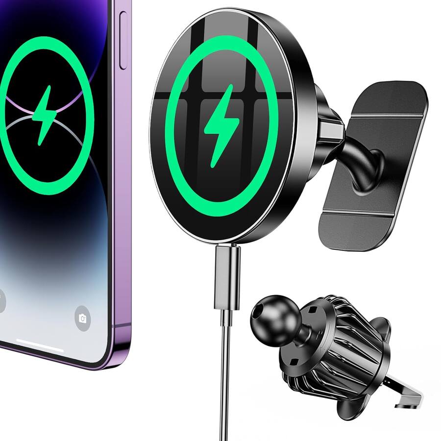 Core Tech 15W Wireless Car Charger with Magnetic Vent Mount – Fast Qi Charging Phone Holder for iPhone & Android